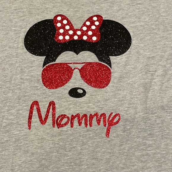 Bella Canvas Minnie Mouse Mommy‎ T-Shirt Gray Glitter Women's Large - Picture 3 of 7